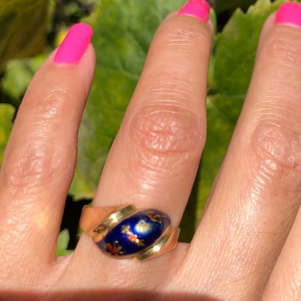 18K Yellow Gold Vintage Enamel Ring - Picture 7 of 7